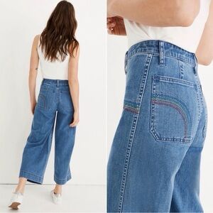 Madewell Blue Wide-Leg Crop Jeans with Rainbow Pocket Stitching